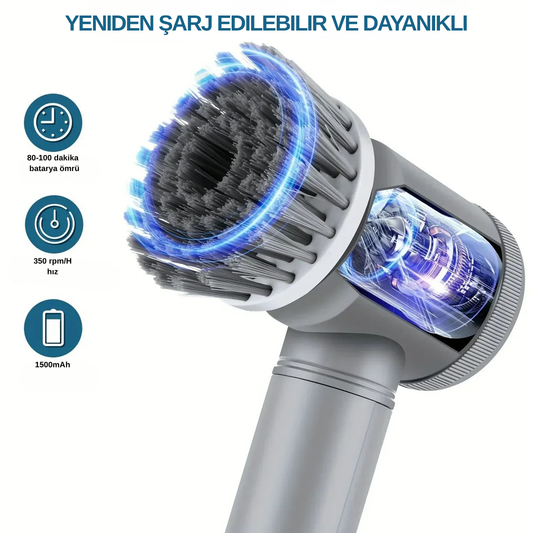 5 Değiştirilebilir Fırça Kafalı Elektrikli Temizlik Fırçası